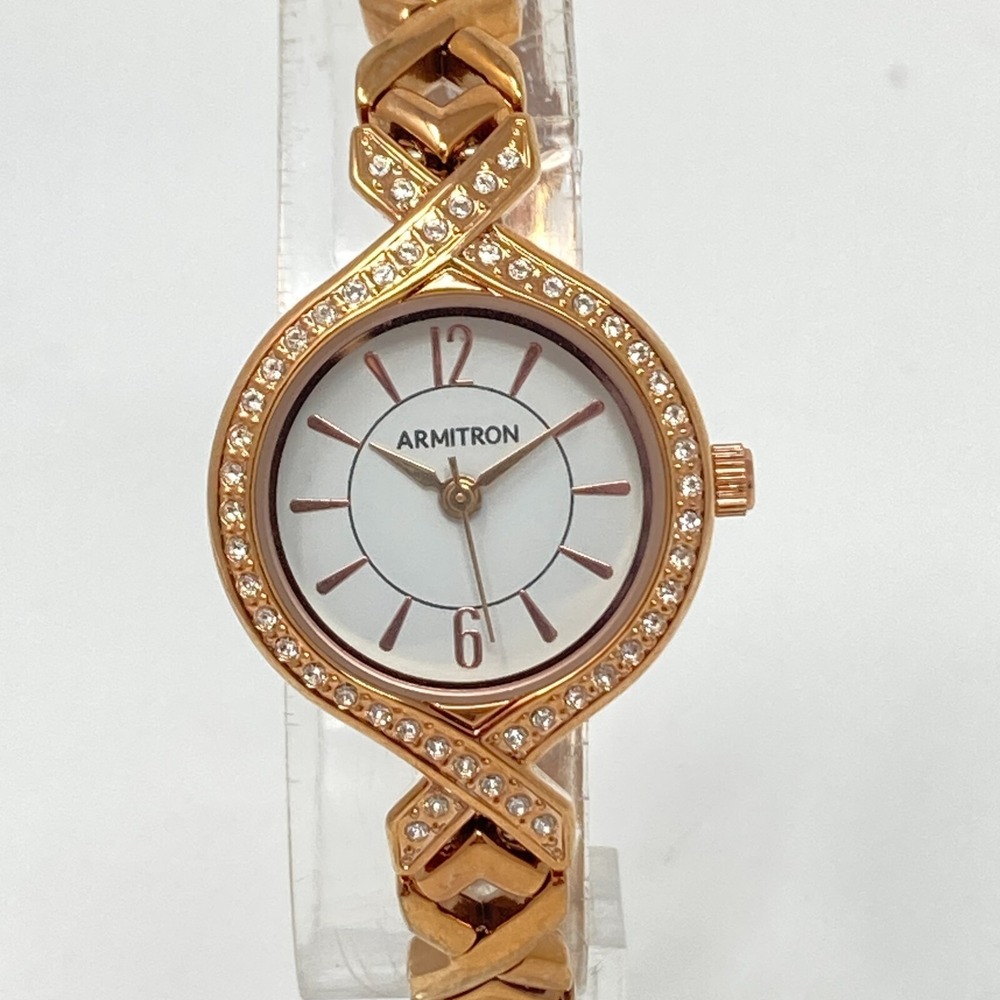 Armitron Women's Watch 24mm Rose Gold Tone Bling Crystals WR New Battery 7.5"